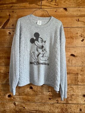 Disney Gray Quilted Mickey Crewneck Sweatshirt